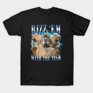 Rizz Em With The Tism Retro Funny Capybara Meme T-Shirt